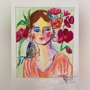 HandMade Drawing Floral Lady